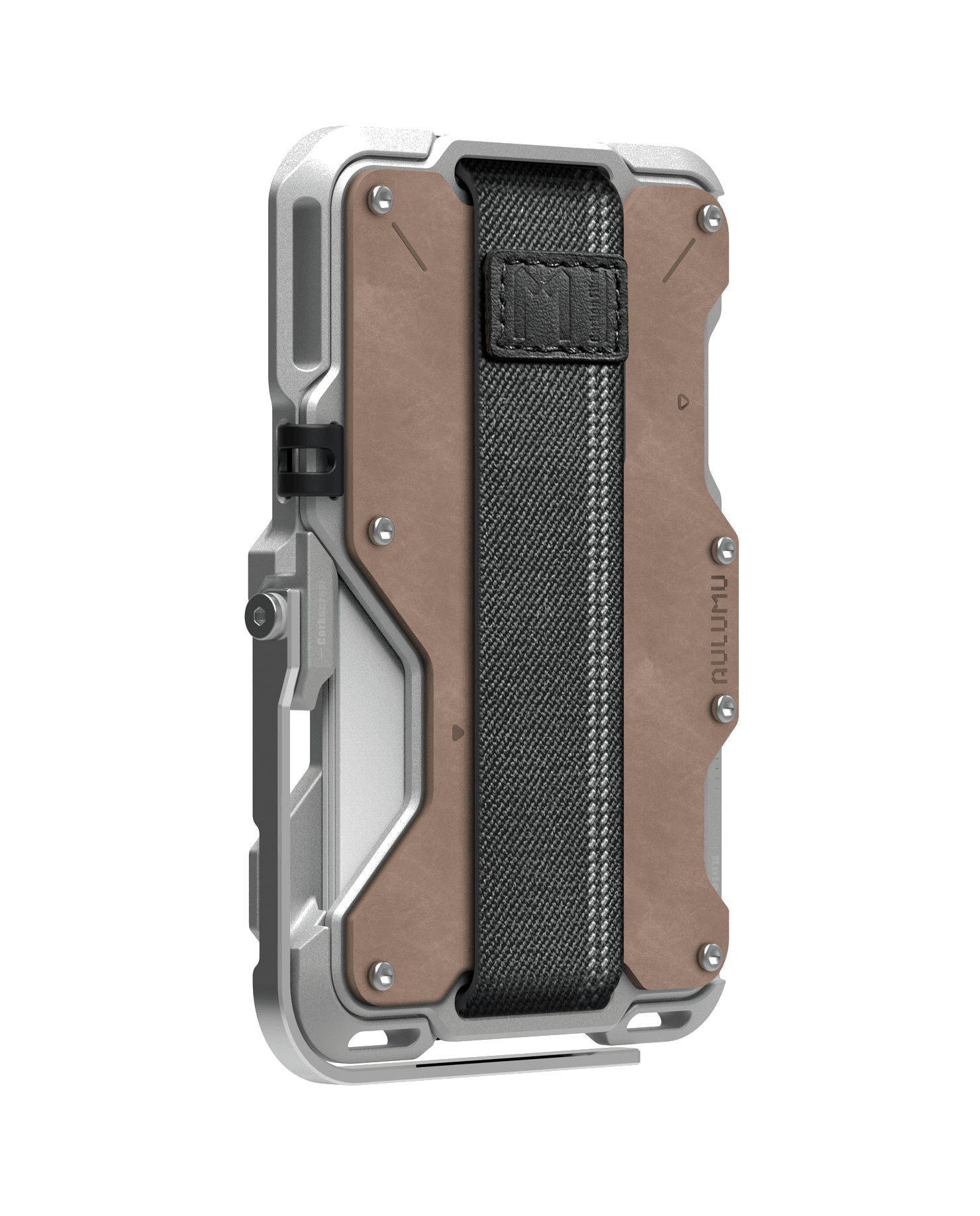 G03 Multi-Tool Magnetic Metal Wallet in Mechanical silver and brown leather