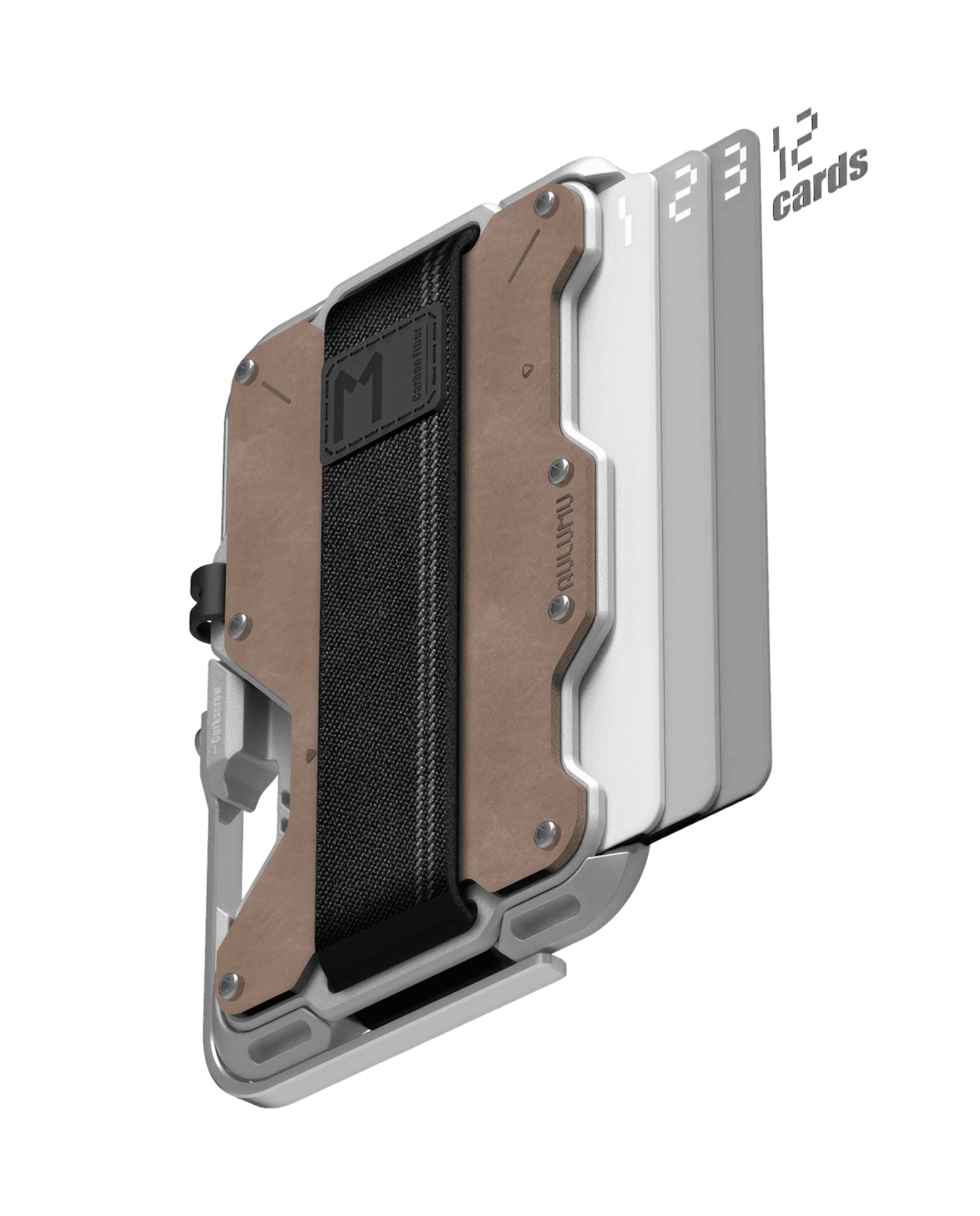 G03 Multi-Tool Magnetic Metal Wallet in Mechanical silver and brown leather, view 4