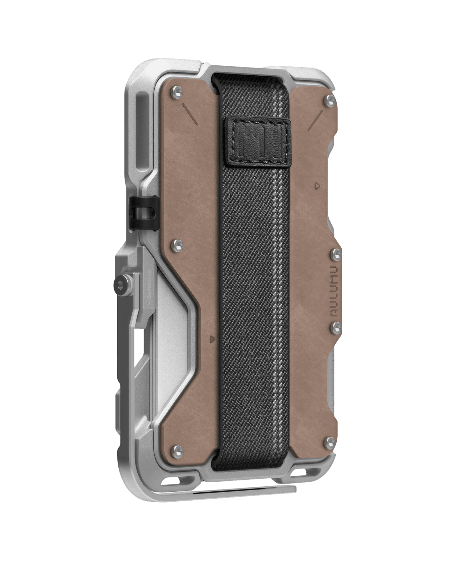 G03 Multi-Tool Magnetic Metal Wallet in Mechanical silver and brown leather, view 6