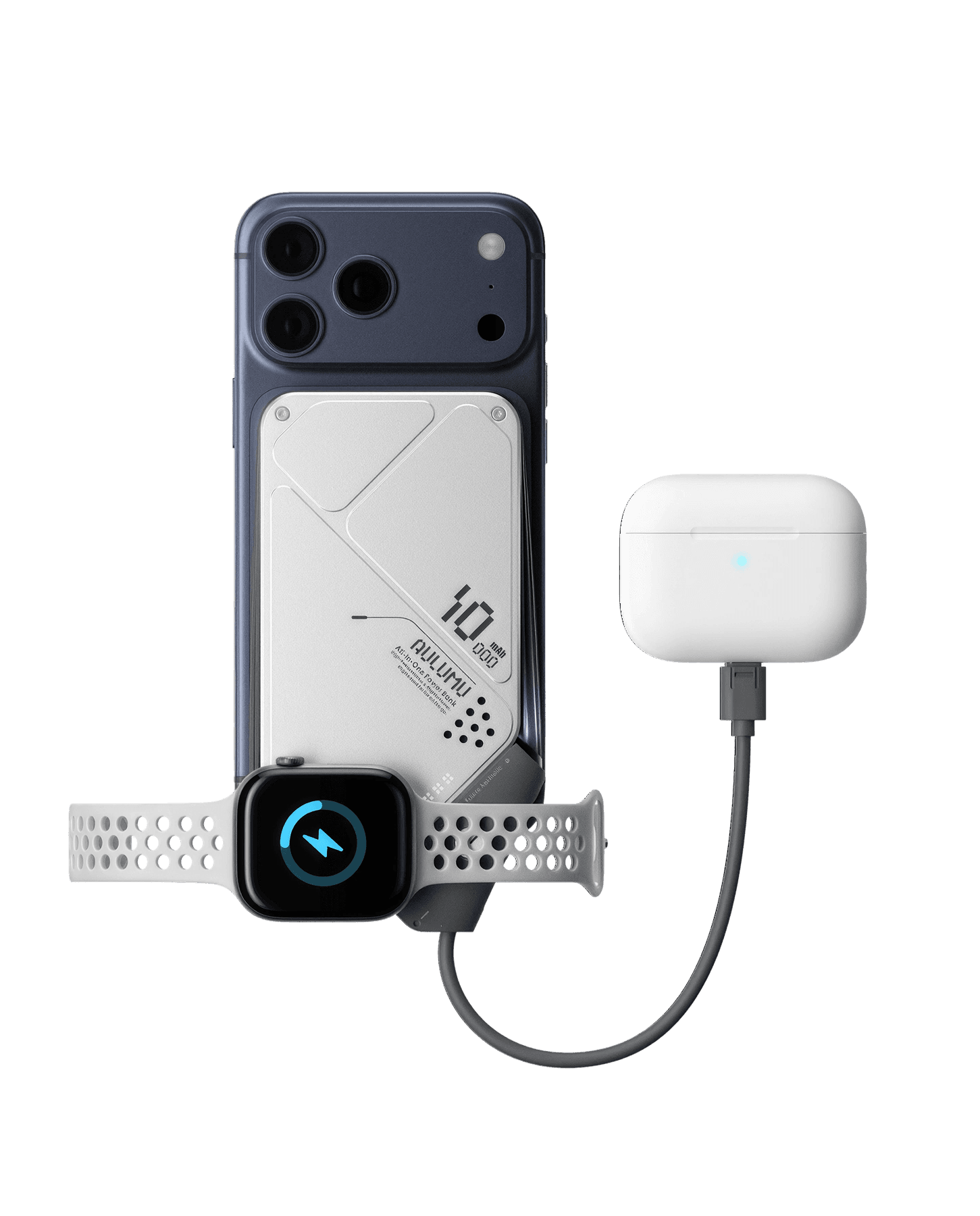 M10 Multi-Charging Dual-Mag Power Bank in Silver-Grey, view 3