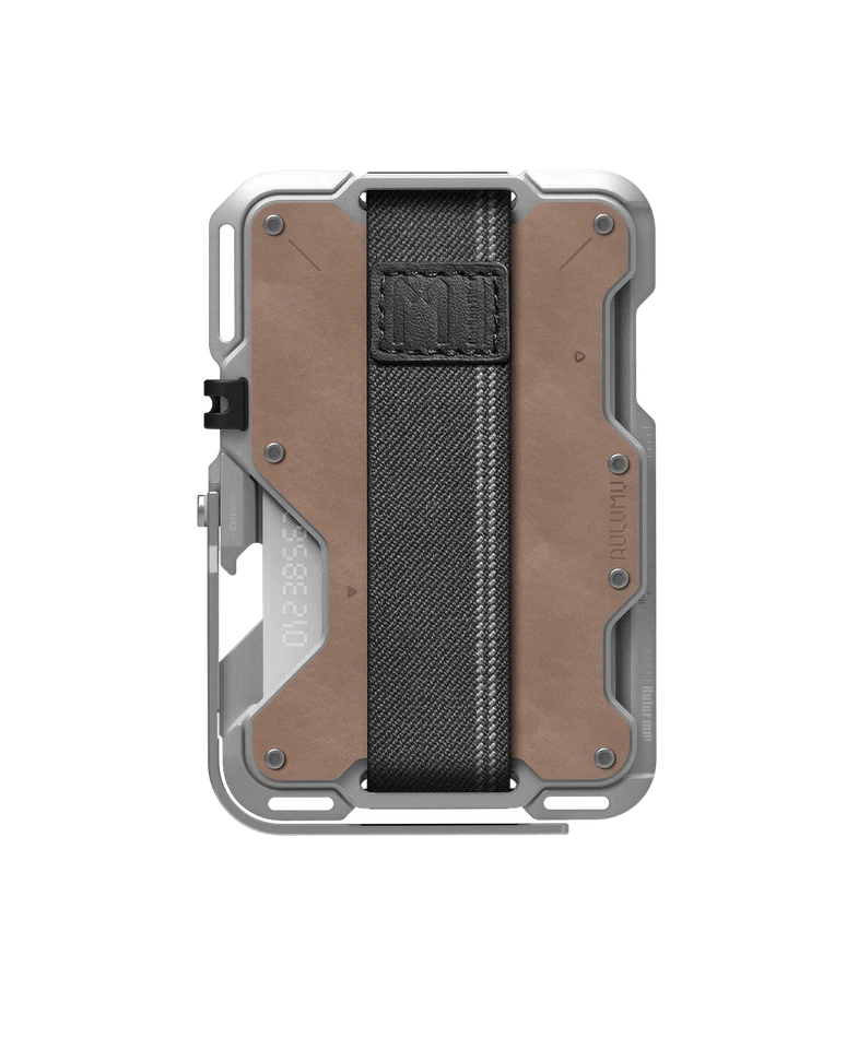 G03 Multi-Tool Magnetic Metal Wallet in Mechanical silver and brown leather