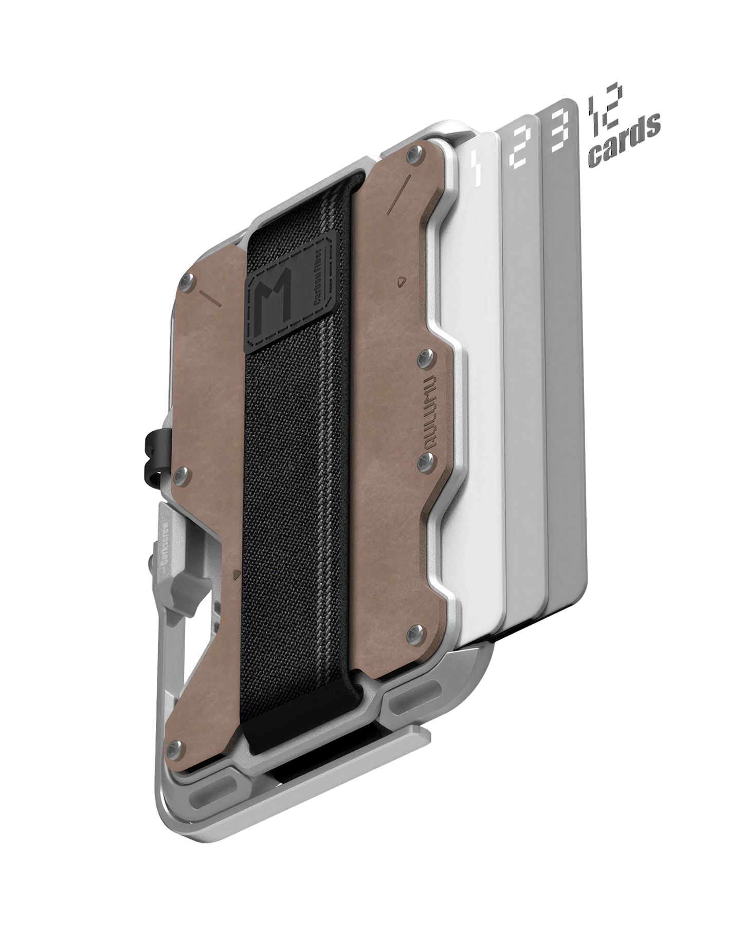G03 Multi-Tool Magnetic Metal Wallet in Mechanical silver and brown leather, view 2