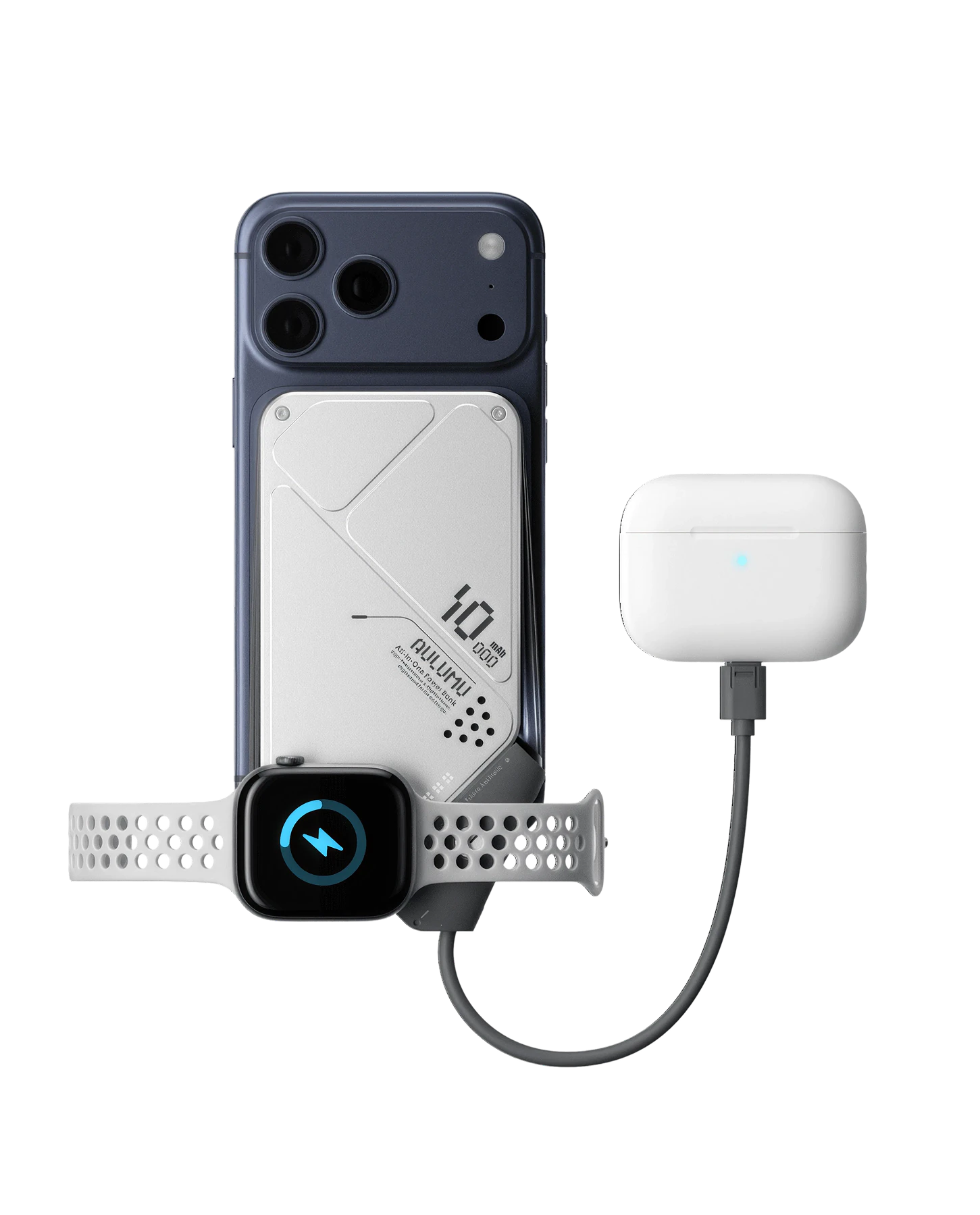 M10 Multi-Charging Dual-Mag Power Bank in Silver-Grey, view 2